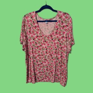Old Navy Pink Floral Relaxed V-Neck Blouse